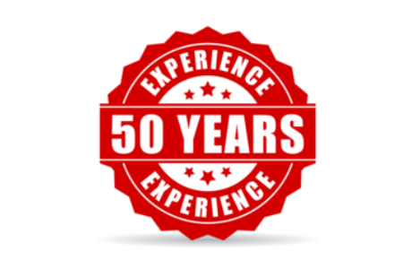 A red seal that says experience 5 0 years.