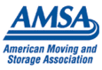 A blue and white logo for the american moving and storage association.