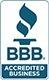 A blue bbb logo with smoke coming out of it.