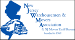 A blue and white logo for new jersey warehousing movers association.